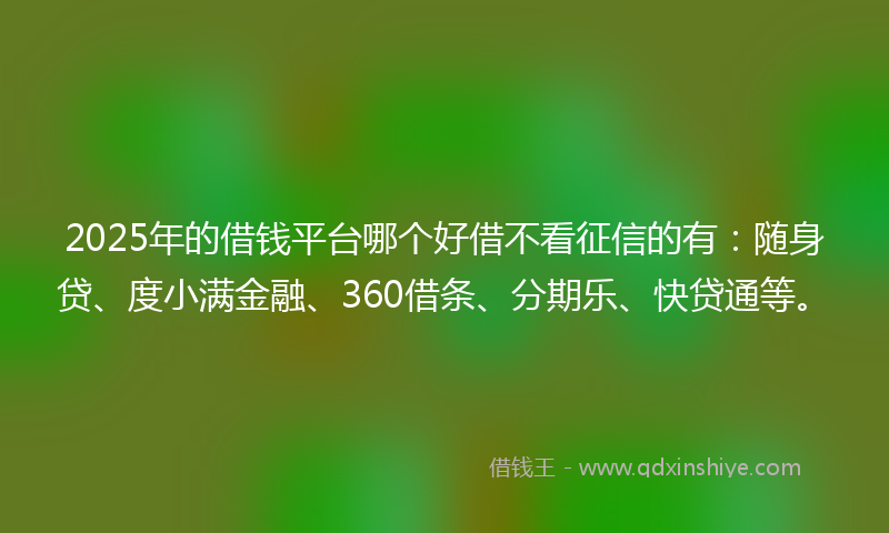 2025年的借钱平台哪个好借不看征信的有：随身贷、度小满金融、360借条、分期乐、快贷通等。