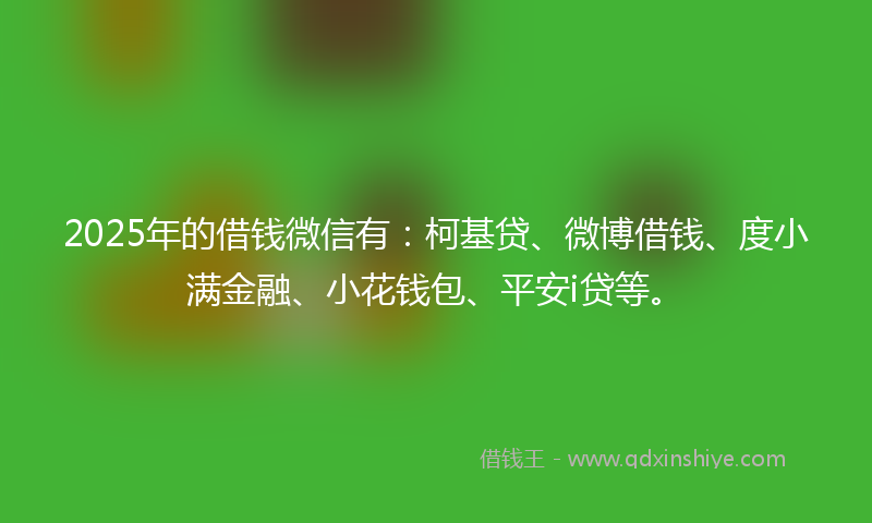 2025年的借钱微信有：柯基贷、微博借钱、度小满金融、小花钱包、平安i贷等。