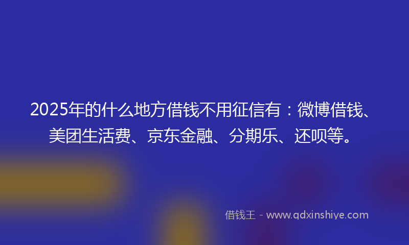 2025年的什么地方借钱不用征信有：微博借钱、美团生活费、京东金融、分期乐、还呗等。