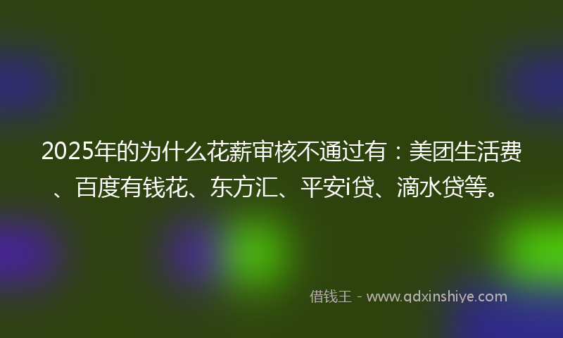 2025年的为什么花薪审核不通过有：美团生活费、百度有钱花、东方汇、平安i贷、滴水贷等。