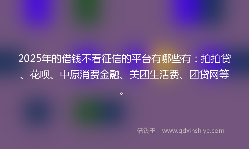 2025年的借钱不看征信的平台有哪些有：拍拍贷、花呗、中原消费金融、美团生活费、团贷网等。