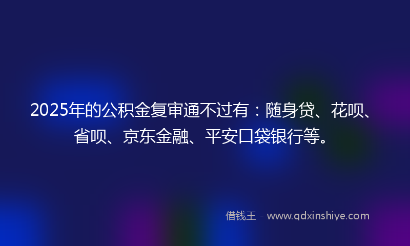 2025年的公积金复审通不过有：随身贷、花呗、省呗、京东金融、平安口袋银行等。