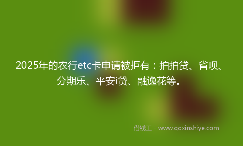 2025年的农行etc卡申请被拒有：拍拍贷、省呗、分期乐、平安i贷、融逸花等。