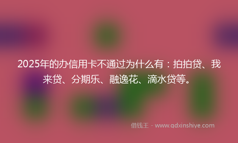 2025年的办信用卡不通过为什么有：拍拍贷、我来贷、分期乐、融逸花、滴水贷等。