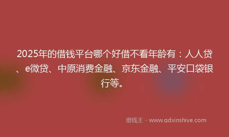 2025年的借钱平台哪个好借不看年龄有：人人贷、e微贷、中原消费金融、京东金融、平安口袋银行等。