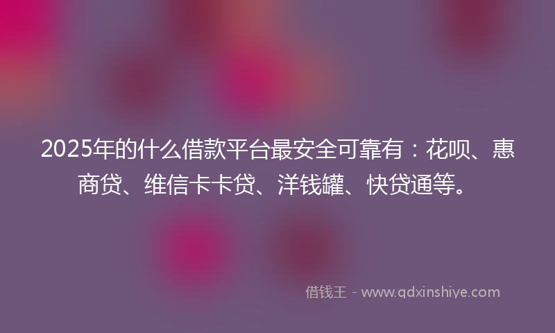 2025年的什么借款平台最安全可靠有：花呗、惠商贷、维信卡卡贷、洋钱罐、快贷通等。