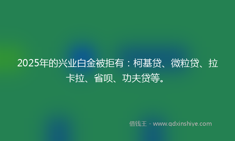 2025年的兴业白金被拒有：柯基贷、微粒贷、拉卡拉、省呗、功夫贷等。