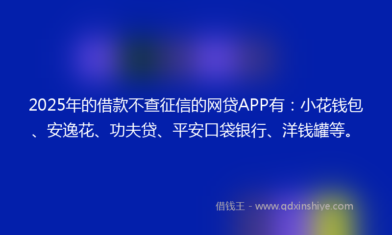 2025年的借款不查征信的网贷APP有：小花钱包、安逸花、功夫贷、平安口袋银行、洋钱罐等。