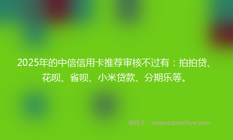 2025年的中信信用卡推荐审核不过有：拍拍贷、花呗、省呗、小米贷款、分期乐等。