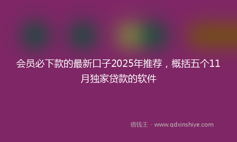 会员必下款的最新口子2025年推荐，概括五个11月独家贷款的软件