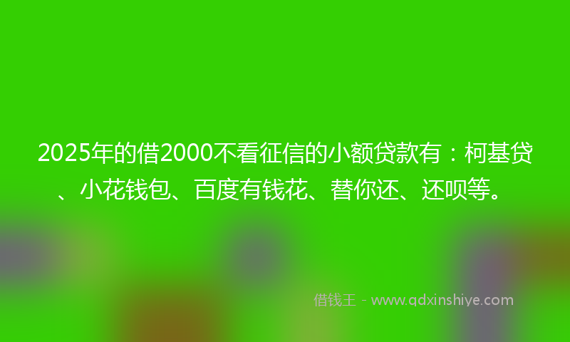 2025年的借2000不看征信的小额贷款有：柯基贷、小花钱包、百度有钱花、替你还、还呗等。
