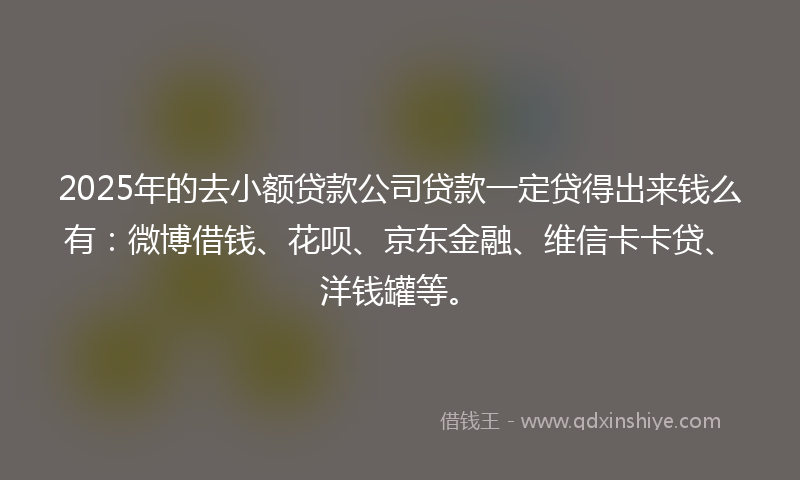 2025年的去小额贷款公司贷款一定贷得出来钱么有：微博借钱、花呗、京东金融、维信卡卡贷、洋钱罐等。