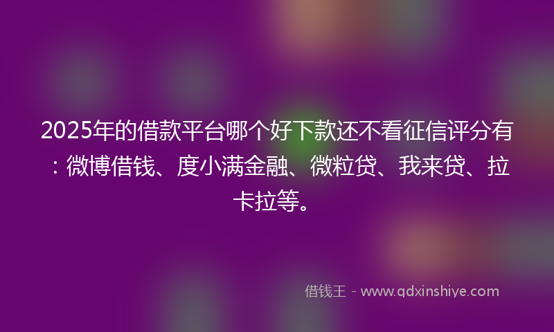 2025年的借款平台哪个好下款还不看征信评分有：微博借钱、度小满金融、微粒贷、我来贷、拉卡拉等。