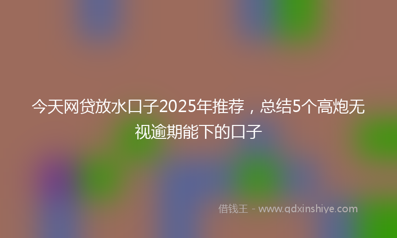 今天网贷放水口子2025年推荐，总结5个高炮无视逾期能下的口子