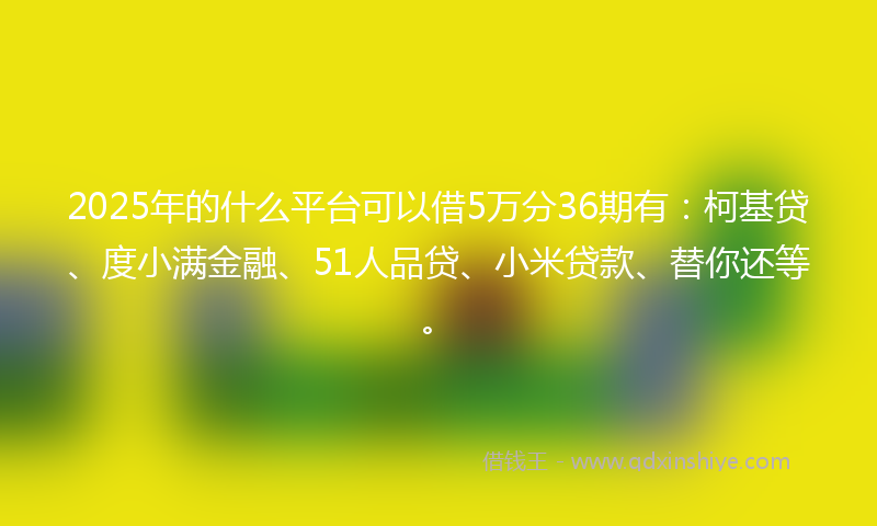 2025年的什么平台可以借5万分36期有:柯基贷、度小满金融、51人品贷、小米贷款、替你还等。