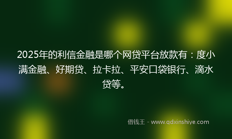 2025年的利信金融是哪个网贷平台放款有：度小满金融、好期贷、拉卡拉、平安口袋银行、滴水贷等。