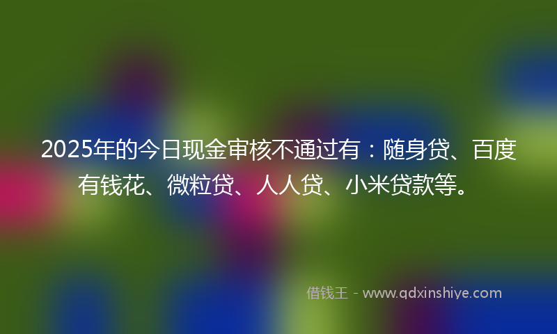 2025年的今日现金审核不通过有：随身贷、百度有钱花、微粒贷、人人贷、小米贷款等。