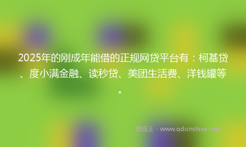 2025年的刚成年能借的正规网贷平台有：柯基贷、度小满金融、读秒贷、美团生活费、洋钱罐等。