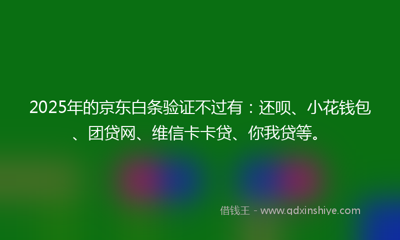2025年的京东白条验证不过有：还呗、小花钱包、团贷网、维信卡卡贷、你我贷等。