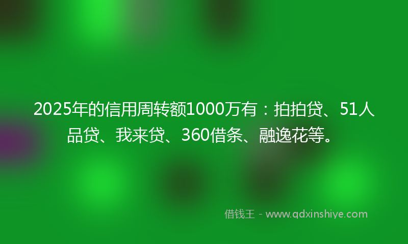 2025年的信用周转额1000万有：拍拍贷、51人品贷、我来贷、360借条、融逸花等。