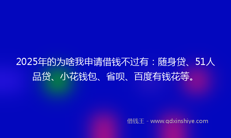 2025年的为啥我申请借钱不过有：随身贷、51人品贷、小花钱包、省呗、百度有钱花等。
