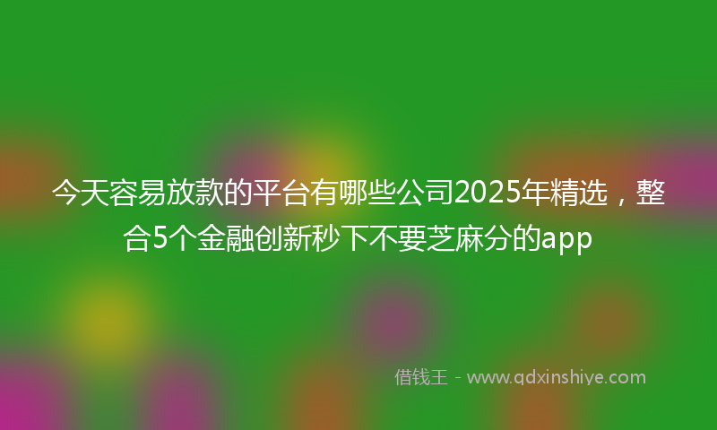 今天容易放款的平台有哪些公司2025年精选，整合5个金融创新秒下不要芝麻分的app