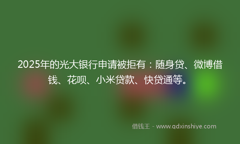 2025年的光大银行申请被拒有：随身贷、微博借钱、花呗、小米贷款、快贷通等。