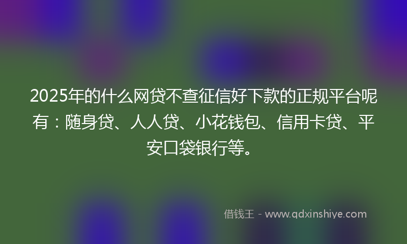 2025年的什么网贷不查征信好下款的正规平台呢有：随身贷、人人贷、小花钱包、信用卡贷、平安口袋银行等。