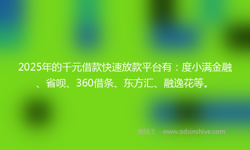 2025年的千元借款快速放款平台有：度小满金融、省呗、360借条、东方汇、融逸花等。