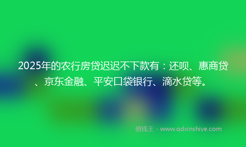 2025年的农行房贷迟迟不下款有：还呗、惠商贷、京东金融、平安口袋银行、滴水贷等。