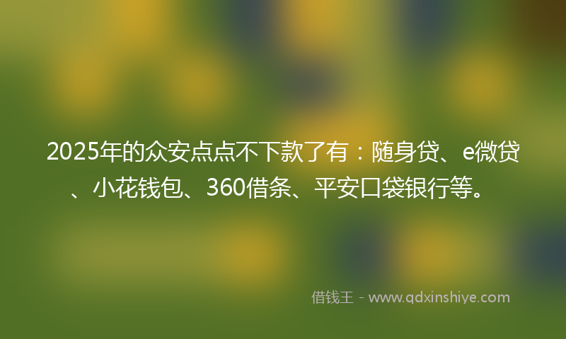 2025年的众安点点不下款了有：随身贷、e微贷、小花钱包、360借条、平安口袋银行等。