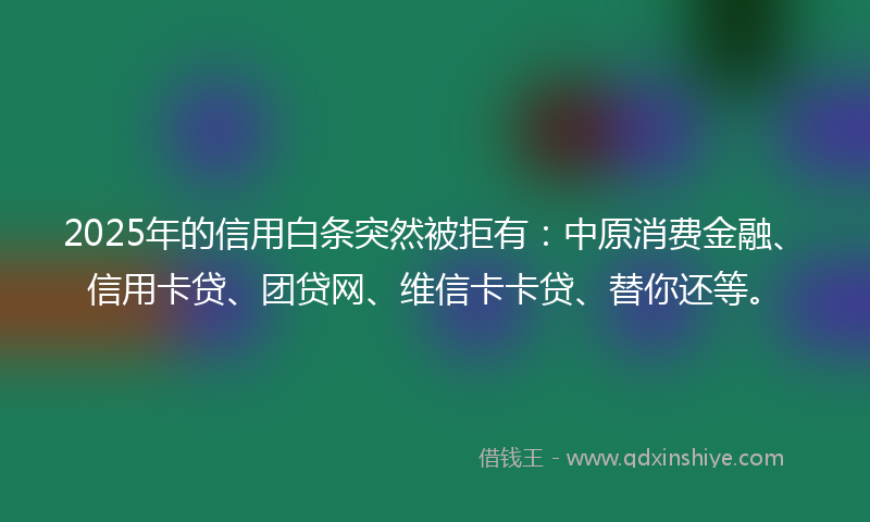 2025年的信用白条突然被拒有：中原消费金融、信用卡贷、团贷网、维信卡卡贷、替你还等。