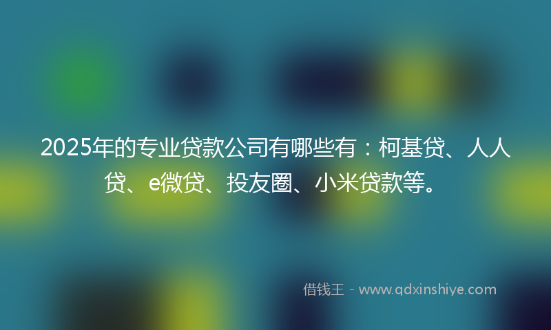 2025年的专业贷款公司有哪些有：柯基贷、人人贷、e微贷、投友圈、小米贷款等。