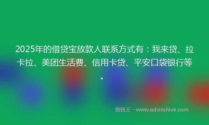 2025年的借贷宝放款人联系方式有：我来贷、拉卡拉、美团生活费、信用卡贷、平安口袋银行等。