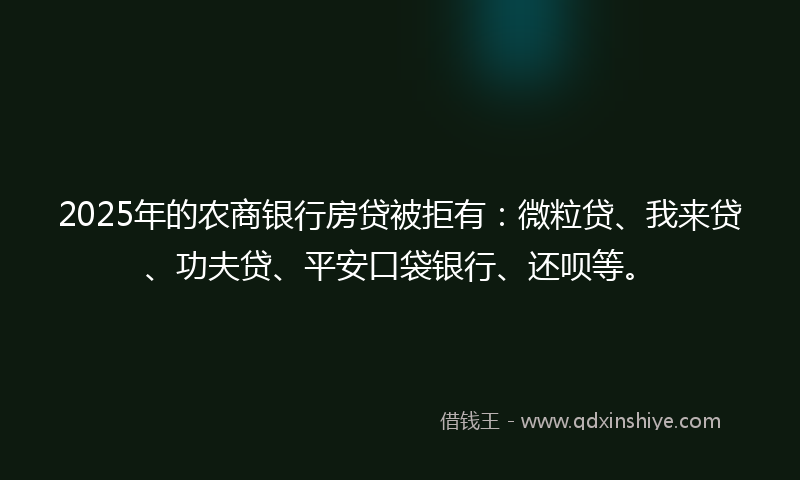 2025年的农商银行房贷被拒有：微粒贷、我来贷、功夫贷、平安口袋银行、还呗等。