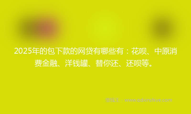 2025年的包下款的网贷有哪些有：花呗、中原消费金融、洋钱罐、替你还、还呗等。
