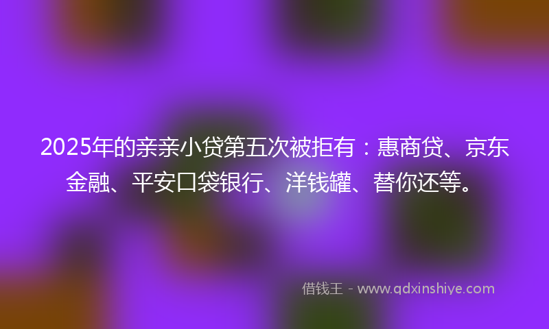 2025年的亲亲小贷第五次被拒有：惠商贷、京东金融、平安口袋银行、洋钱罐、替你还等。