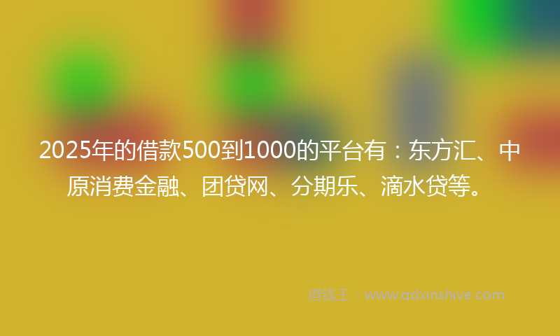 2025年的借款500到1000的平台有：东方汇、中原消费金融、团贷网、分期乐、滴水贷等。