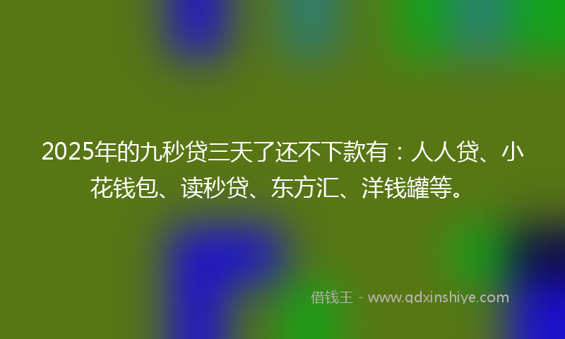 2025年的九秒贷三天了还不下款有：人人贷、小花钱包、读秒贷、东方汇、洋钱罐等。
