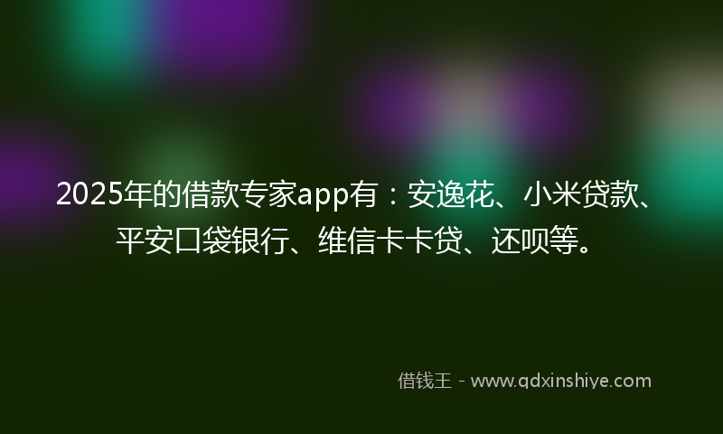 2025年的借款专家app有：安逸花、小米贷款、平安口袋银行、维信卡卡贷、还呗等。
