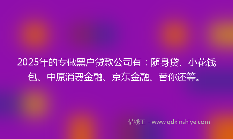 2025年的专做黑户贷款公司有：随身贷、小花钱包、中原消费金融、京东金融、替你还等。