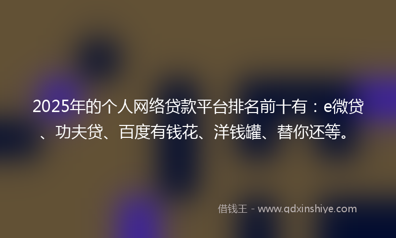 2025年的个人网络贷款平台排名前十有：e微贷、功夫贷、百度有钱花、洋钱罐、替你还等。