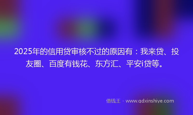 2025年的信用贷审核不过的原因有：我来贷、投友圈、百度有钱花、东方汇、平安i贷等。