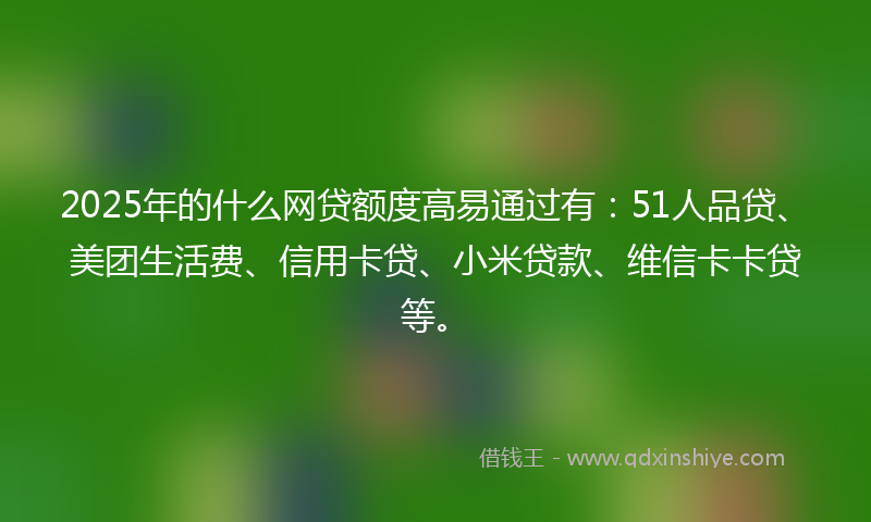 2025年的什么网贷额度高易通过有：51人品贷、美团生活费、信用卡贷、小米贷款、维信卡卡贷等。
