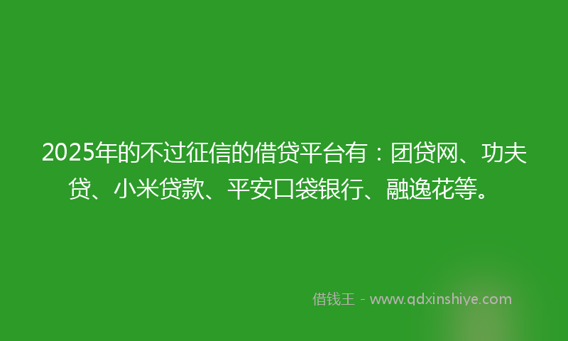 2025年的不过征信的借贷平台有：团贷网、功夫贷、小米贷款、平安口袋银行、融逸花等。