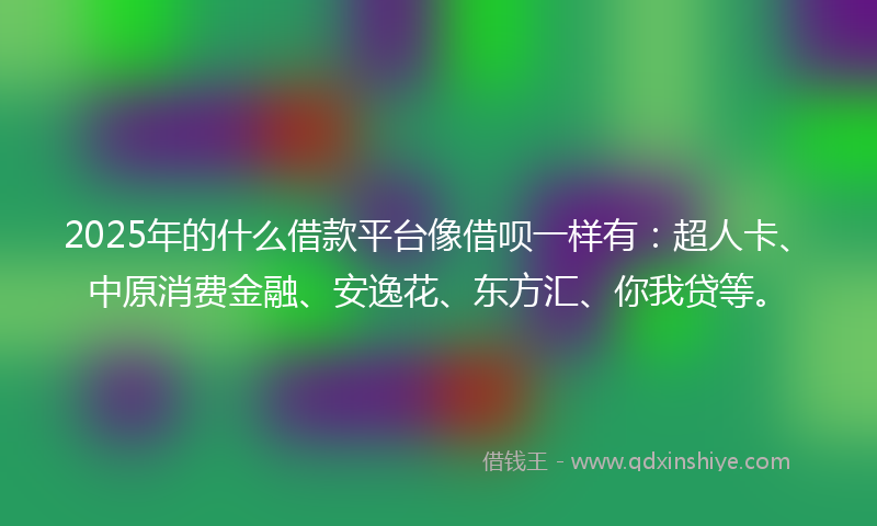 2025年的什么借款平台像借呗一样有：超人卡、中原消费金融、安逸花、东方汇、你我贷等。