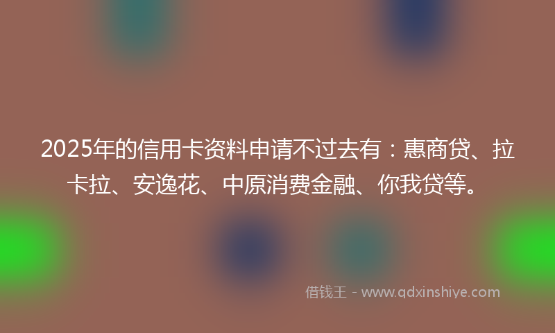 2025年的信用卡资料申请不过去有：惠商贷、拉卡拉、安逸花、中原消费金融、你我贷等。