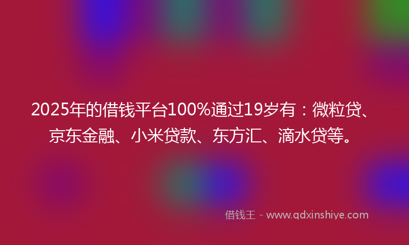 2025年的借钱平台100%通过19岁有：微粒贷、京东金融、小米贷款、东方汇、滴水贷等。