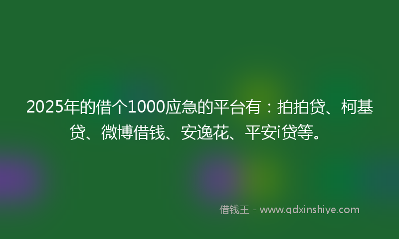 2025年的借个1000应急的平台有：拍拍贷、柯基贷、微博借钱、安逸花、平安i贷等。