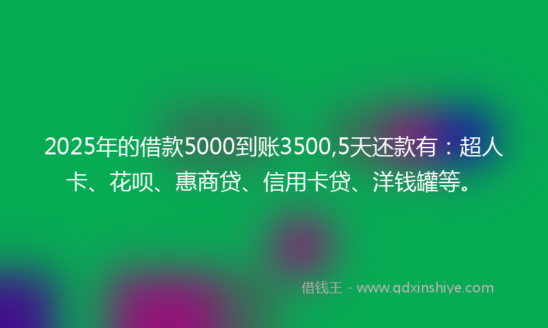 2025年的借款5000到账3500,5天还款有：超人卡、花呗、惠商贷、信用卡贷、洋钱罐等。